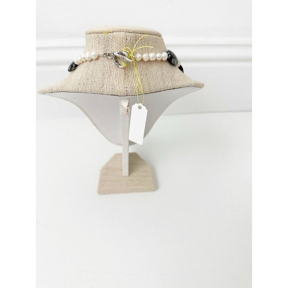 NWT Genuine Jasper, Pearls & Agate Necklace Beaded Gray White - Picture 4 of 5